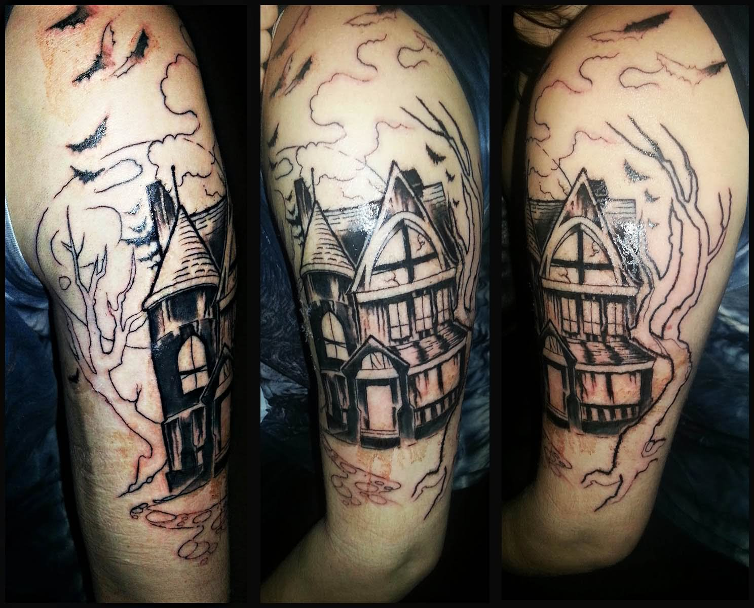 11 Haunted House Half Sleeve Tattoos within sizing 1488 X 1200