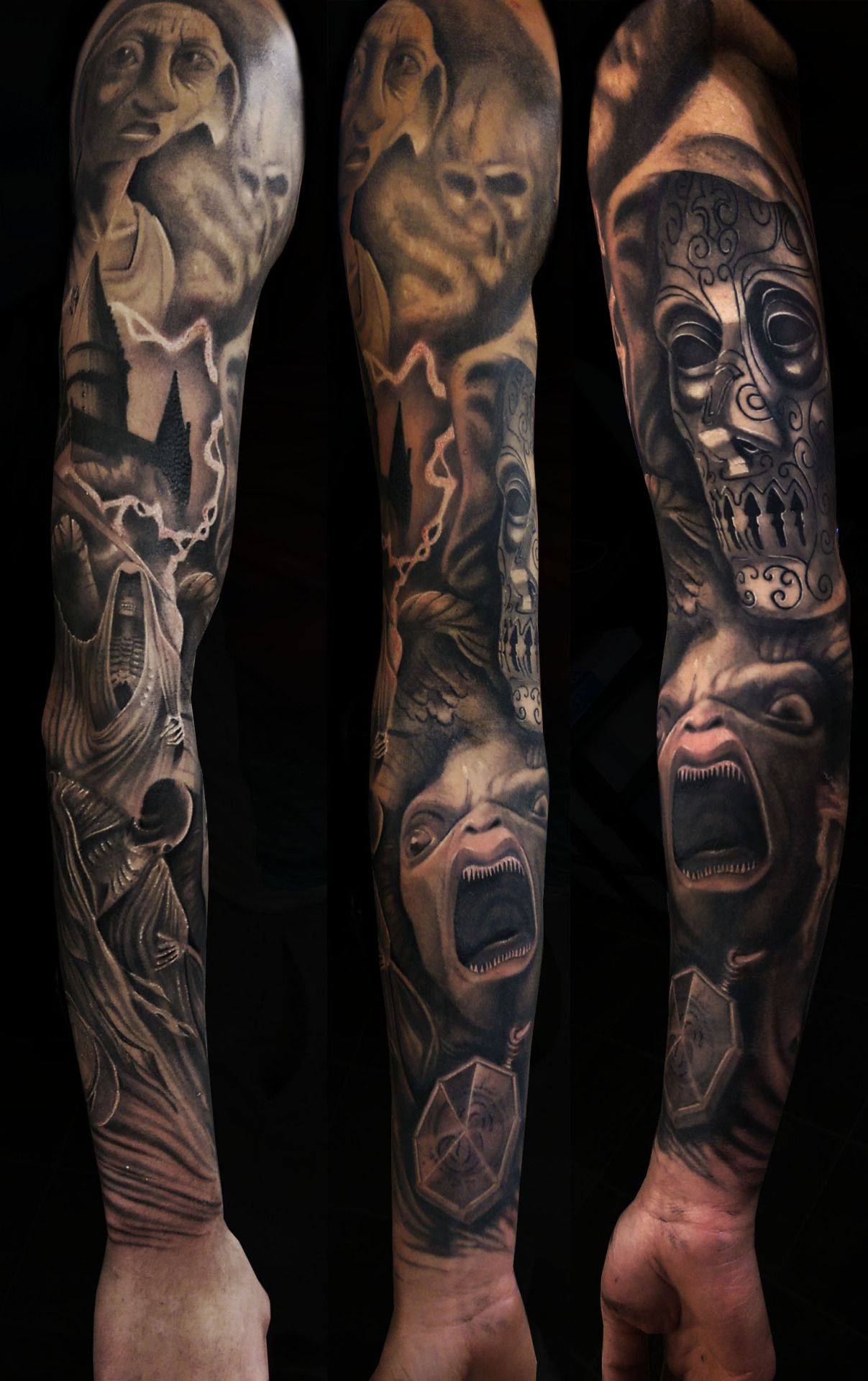 1337tattoos This Is A Dark Harry Potter Themed Sleeve regarding proportions 1207 X 1920