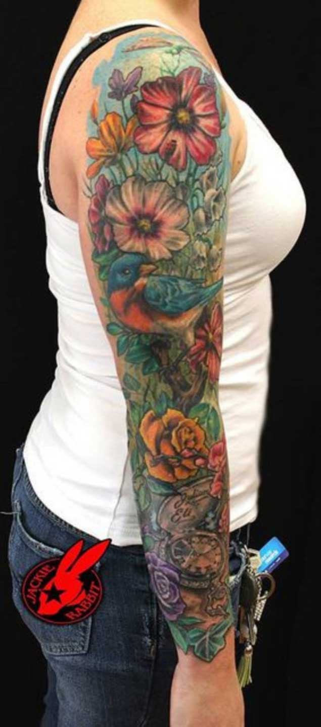 30 Fabulous Floral Sleeve Tattoos For Women Tattooblend pertaining to dimensions 635 X 1436