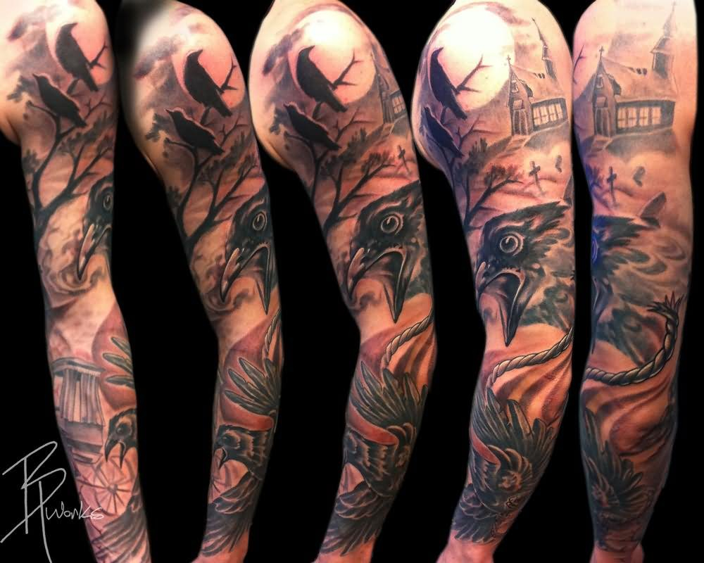 40 Raven Tattoos On Sleeve throughout dimensions 1000 X 800