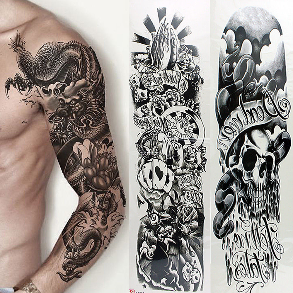 5 Sheets Full Arm Sleeve Temporary Disposable Tattoos Fake Skull Art intended for dimensions 1000 X 1000