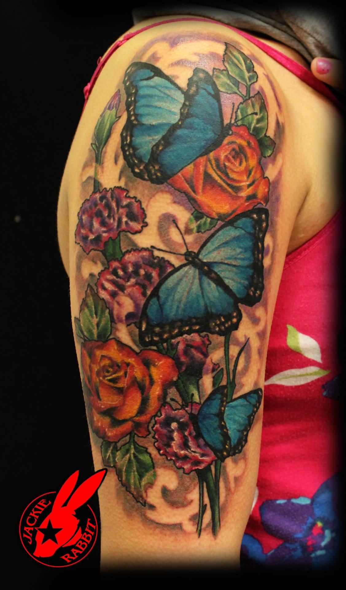 Butterfly flower tattoo sleeve