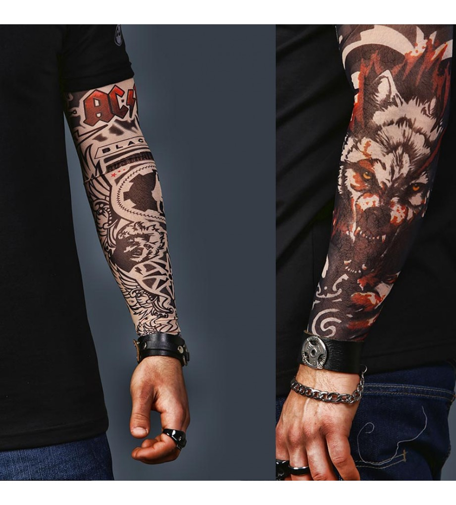 A Set Of 2 Tattoo Sleeves Ac Dc And Wolf inside sizing 921 X 1019