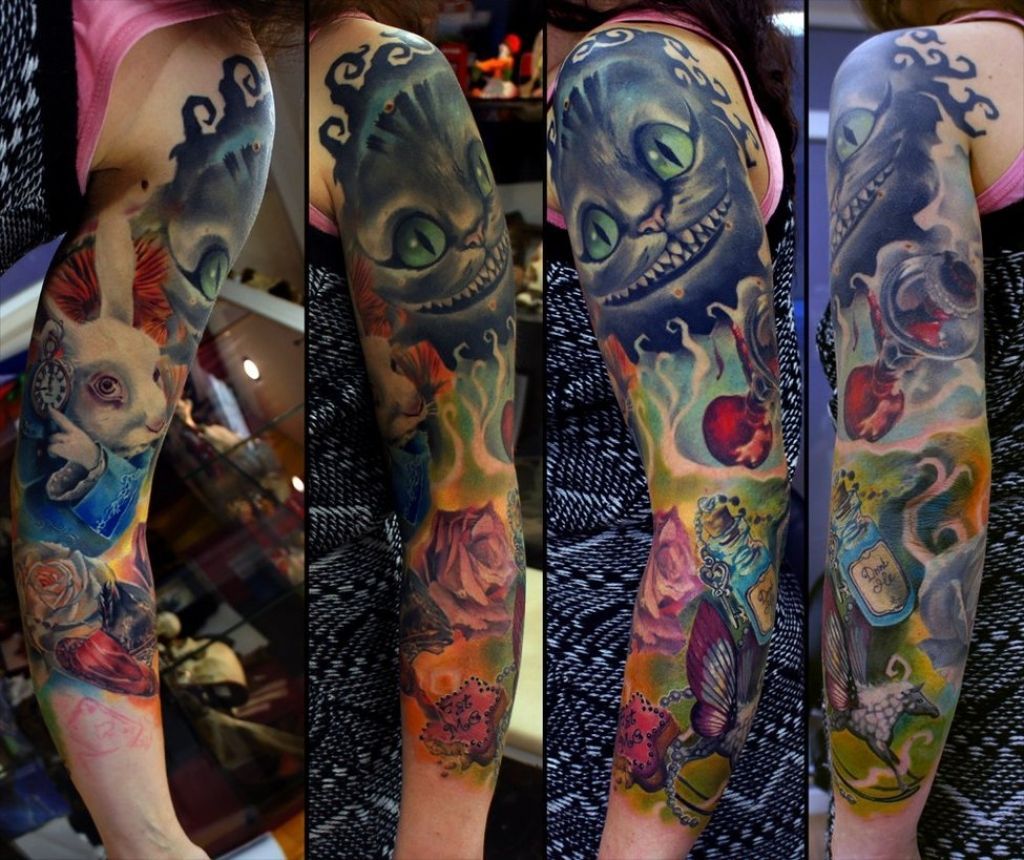 Alice In Wonderland Arm Tattoos Watercolor Tattoo Mecca Tattoos regarding dimensions 1024 X 860