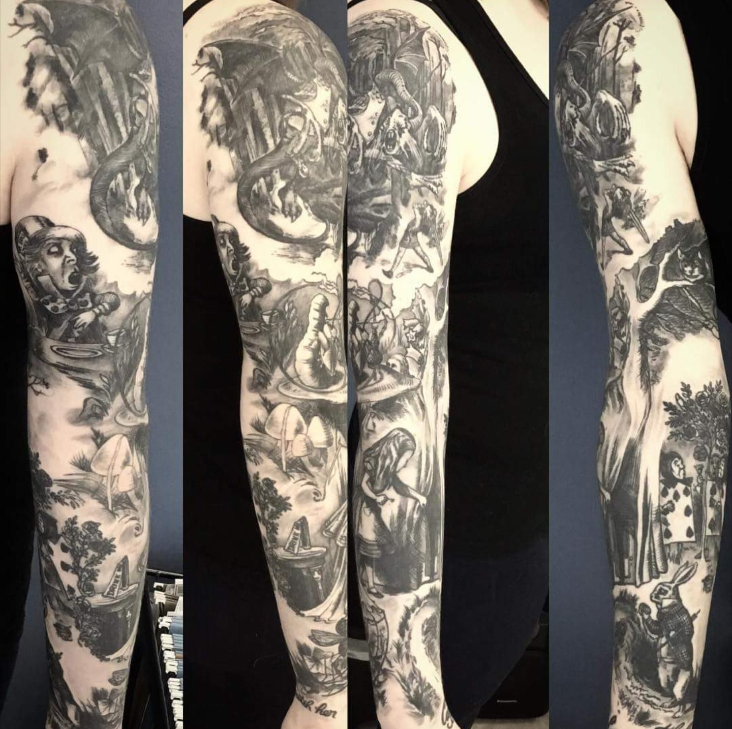 Alice In Wonderland Full Sleeve Scott Dennis At Lure Tattoo In inside sizing 1440 X 1434