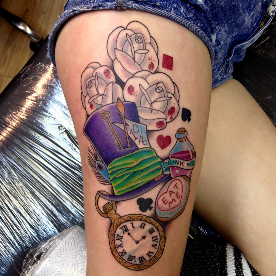 Alice In Wonderland Tattoo On Thigh Holly regarding sizing 960 X 960 Alice ...