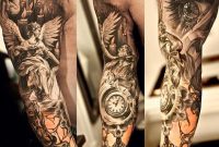 Amazing Archangel With Eye Watch Tattoo On Full Sleeve with size 1213 X 1212