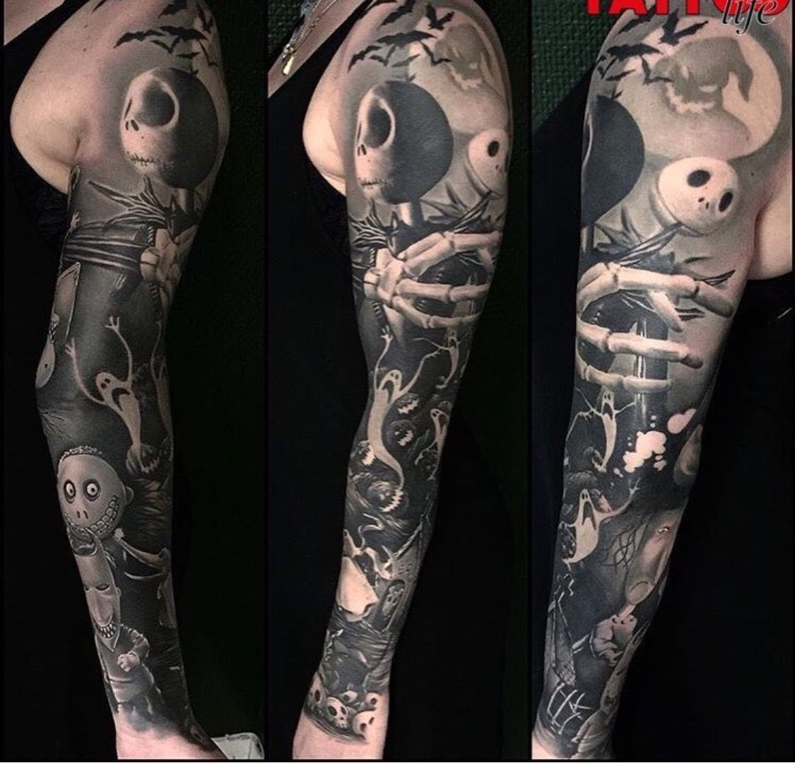 Amazing Black And Grey Nightmare Before Christmas Sleeve Jack throughout dimensions 1125 X 1080
