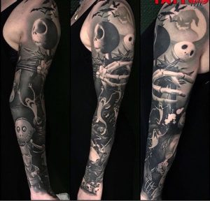 Amazing Black And Grey Nightmare Before Christmas Sleeve Jack with proportions 1125 X 1080