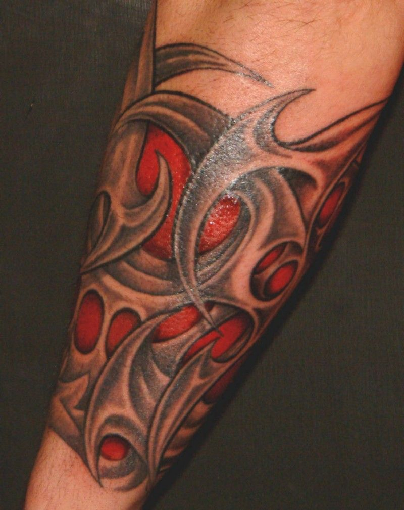 Amazing Red And Black Tribal Tattoo Sleeve For Men On Forearm throughout size 800 X 1009