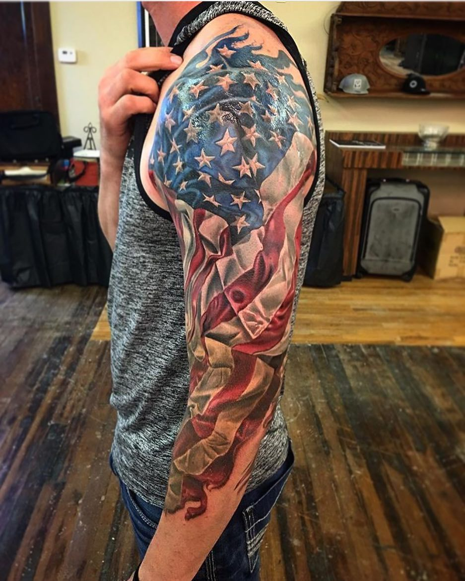 American Flag 34 Sleeve In Progress Timothyboor Tattoo for proportions 937 X 1171