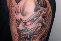 An Image Of Japanese Red Eyed Demon Tattoo On Half Sleeve inside size 1842 X 3000
