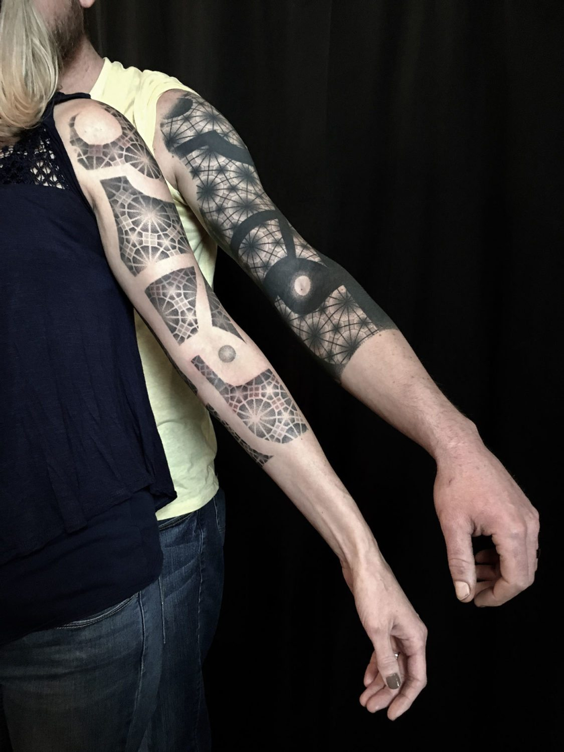 Arm Black Grey Blackwork Dotwork Geometricmandala Sleeve Tattoo intended for measurements 1125 X 1500