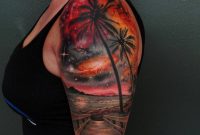 Attractive Beach Scenery Tattoo On Girl Left Half Sleeve Tattoos inside measurements 1000 X 1000