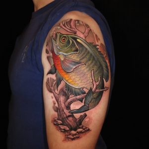 Awesome Colorful Fish Tattoo On Man Left Half Sleeve for measurements 2048 X 2048