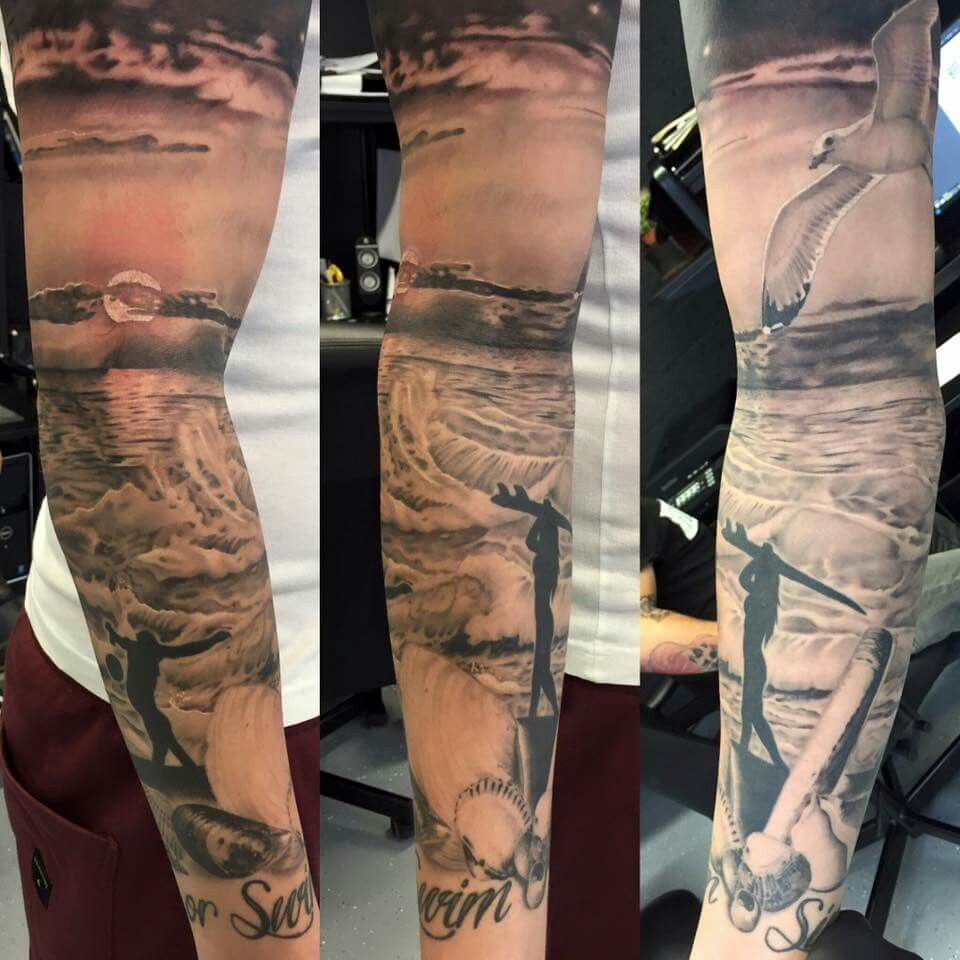 Awesome Sleeve Tattoo Blackandgrey Arm Sleeve Armsleeve Beach intended for measurements 960 X 960