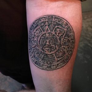 Aztec Sun Calendar Christa Ritchie At Mule Tattoo In Tustin within dimensions 960 X 960