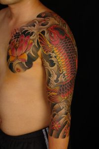 Beautiful Colors Koru Tattoo Japanese Koi Sleeve Matching Inks within measurements 1067 X 1600