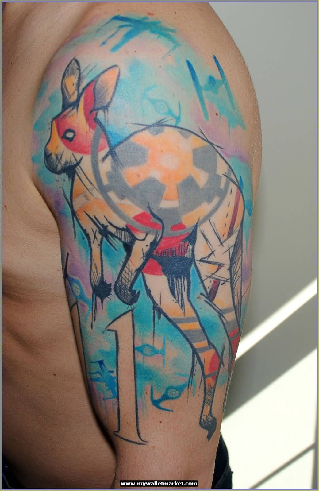 Beautiful Kangaroo Watercolor Tattoo On Left Half Sleeve for dimensions 1040 X 1600