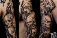 Biomechanical Grey Ink Skulls Sleeve Tattoo within size 1024 X 800