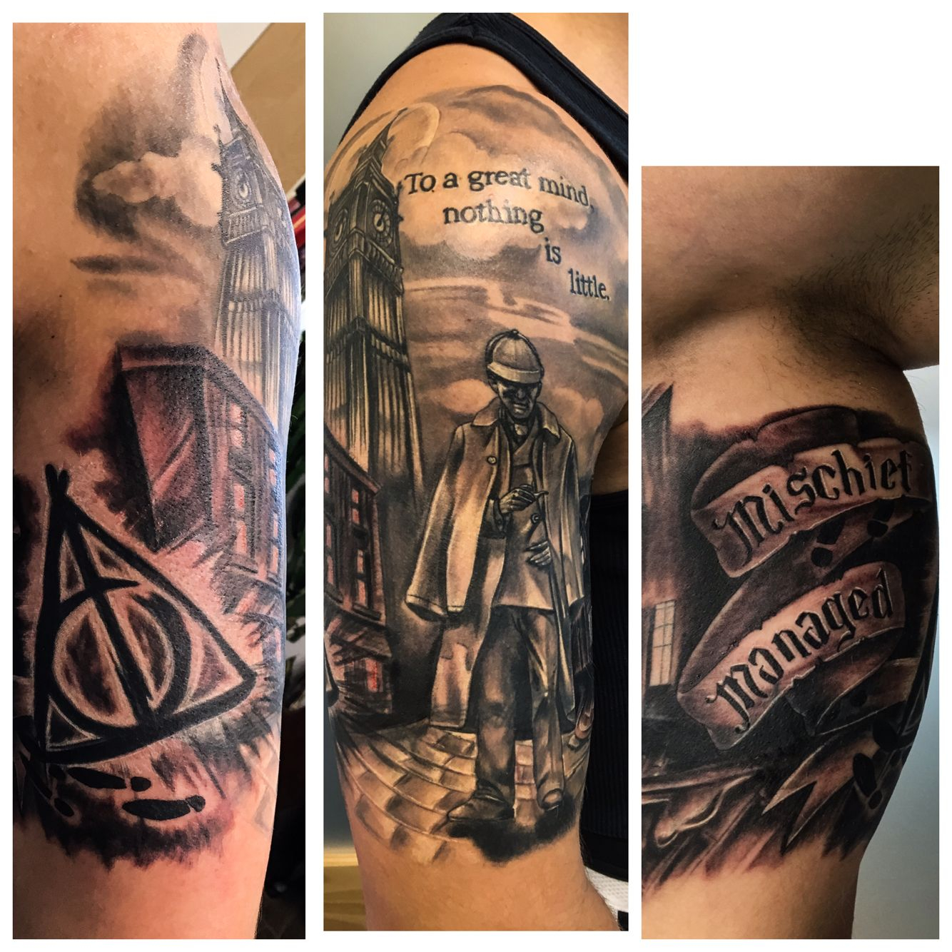 Black And Gray Sherlock Holmes Harry Potter Mashup Half Sleeve with dimensions 1334 X 1334