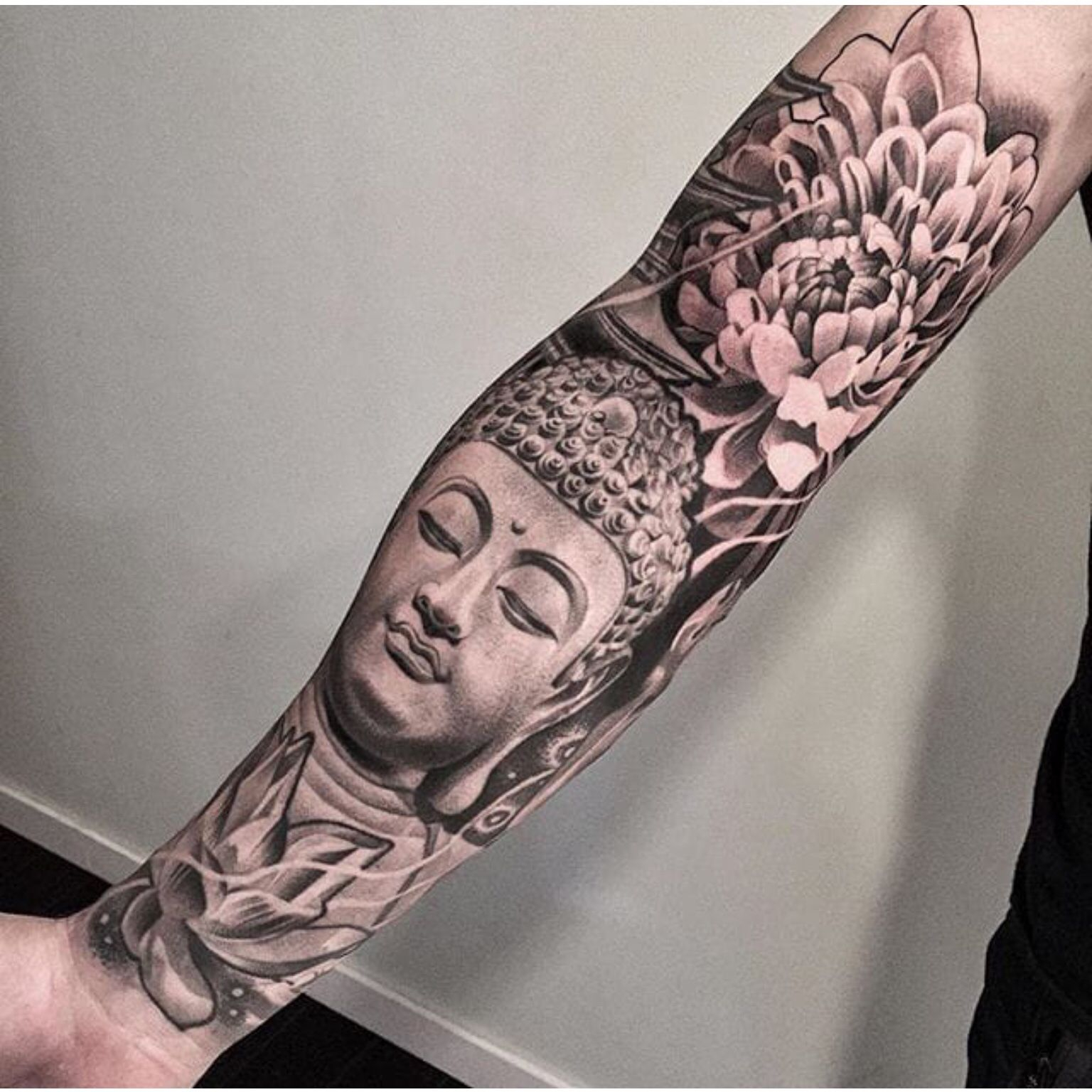 Black And Grey Buddha Tattoo Sleeve Lotus Photography regarding proportions 1536 X 1536