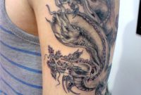 Black And Grey Chinese Dragon Tattoo On Left Half Sleeve regarding measurements 1940 X 2594