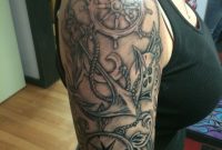 Black And Grey Compass Tattoo Nautical Tattoo Half Sleeve for sizing 852 X 1136