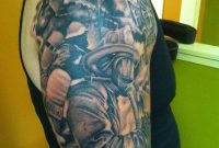 Black And Grey Firefighter Tattoo On Man Right Half Sleeve in dimensions 1195 X 1600