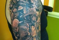 Black And Grey Firefighter Tattoo On Man Right Half Sleeve within dimensions 1195 X 1600