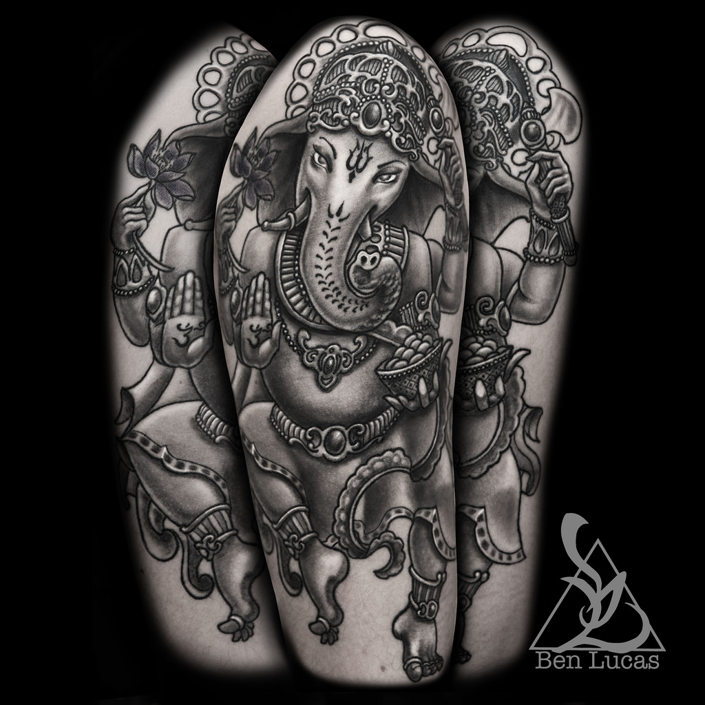 Black And Grey Ganesha Half Sleeve Tattoo On Upper Arm Flickr throughout sizing 1024 X 1024