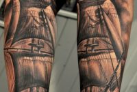 Black And Grey Pirate Ship Tattoo Design For Sleeve inside proportions 736 X 1152