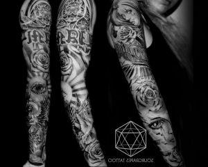 Black And Grey Religious Sleeve Tattoos Tattoo Fantastic with proportions 1024 X 819