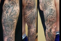 Black And Grey Skeleton And Bagpiper Heart Sleeve Tattoo with regard to dimensions 856 X 933