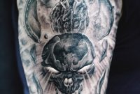 Black And Grey Skull With Real Heart Tattoo On Right Half Sleeve within proportions 1600 X 2520
