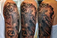 Black And Grey Thor Tattoo On Man Left Half Sleeve Charlie regarding measurements 3156 X 2592