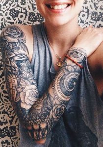 Black And White Floral Mandala Full Arm Sleeve Tattoo Ideas For for measurements 1000 X 1429