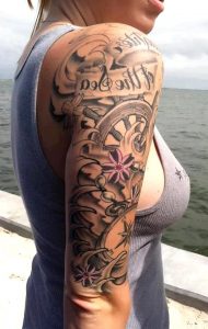 Black Full Arm Sleeve Tattoo Ideas For Women Sea Flower Rudder in proportions 1000 X 1578