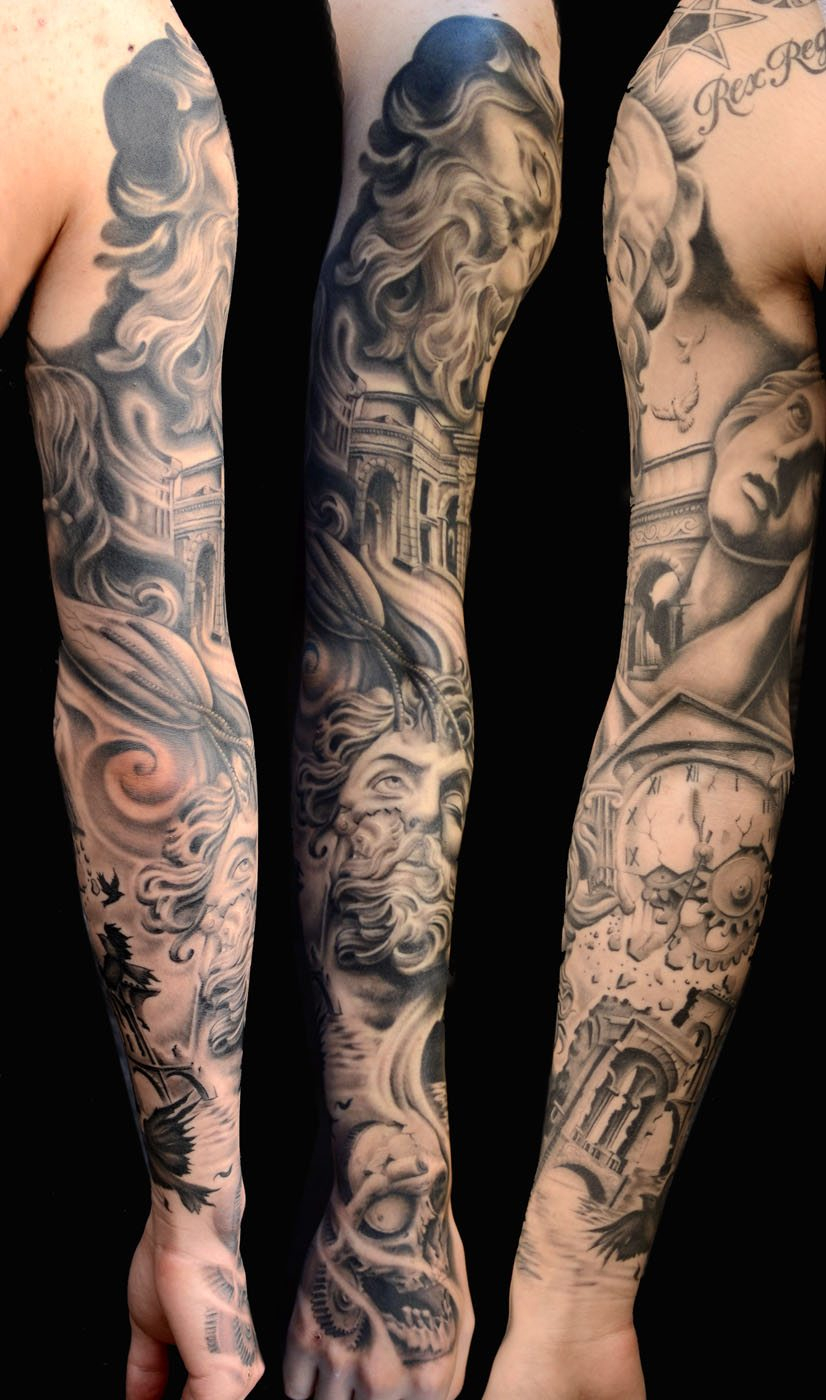 Black Grey Mythology Realisticrealism Sleeve Tattoo Slave To with regard to measurements 826 X 1400