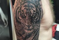 Black Ink Tiger Tattoo On Man Right Half Sleeve regarding proportions 960 X 960