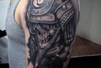 Black Ink Warrior Skull Tattoo On Man Left Half Sleeve inside dimensions 960 X 960