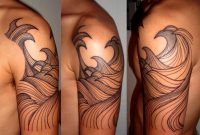 Black Ink Wave Tattoo On Man Left Half Sleeve Nicole throughout dimensions 1972 X 1371