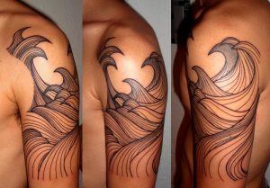 Black Ink Wave Tattoo On Man Left Half Sleeve Nicole throughout dimensions 1972 X 1371