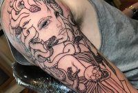 Black Outline Medusa Tattoo On Man Right Half Sleeve intended for measurements 960 X 960