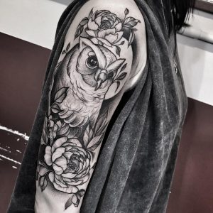 Blackwork Cute Owl Halfsleeve Tattoo Mateuszwojtak inside proportions 1080 X 1080