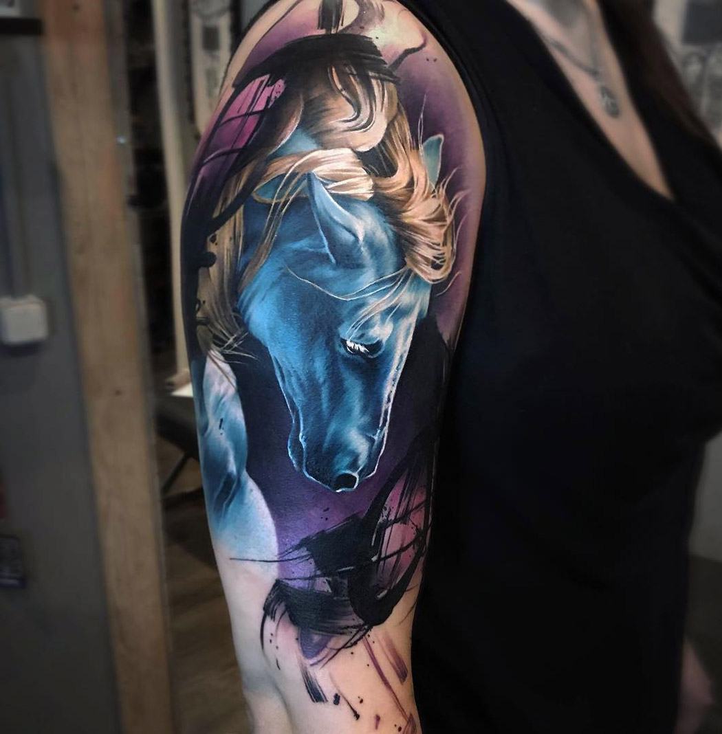 Blue Horse Tattoo On Girls Upper Arm Best Tattoo Design Ideas throughout sizing 1050 X 1068