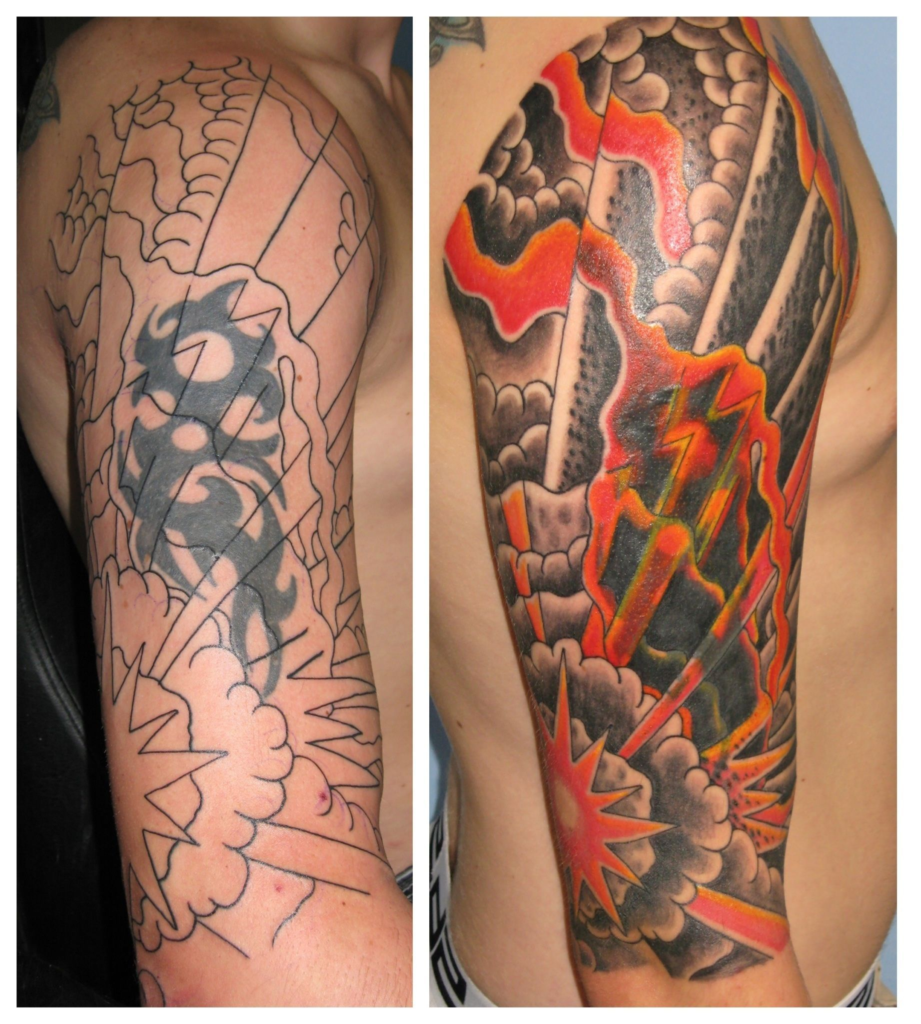 Bomb Explosion Tribal Cover Up Sleeve Irish Street Tattoo throughout proportions 1843 X 2048