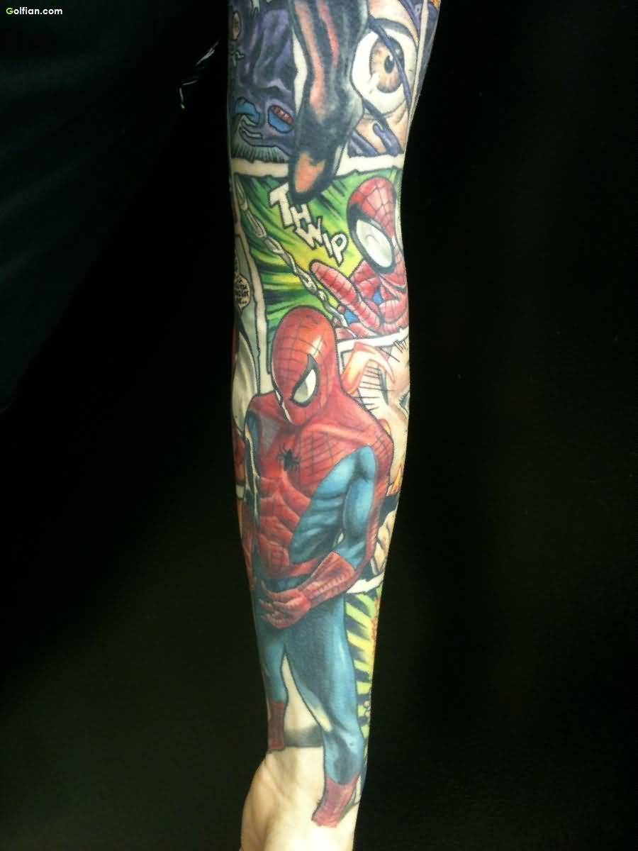 Brilliant Animated Sleeve Tattoo Of Spider Man Comic Golfian for measurements 900 X 1200