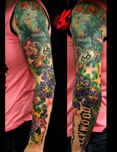 California Beach Flower Sleeve Tattoo Jacki Jackierabbit12 On intended for sizing 786 X 1017