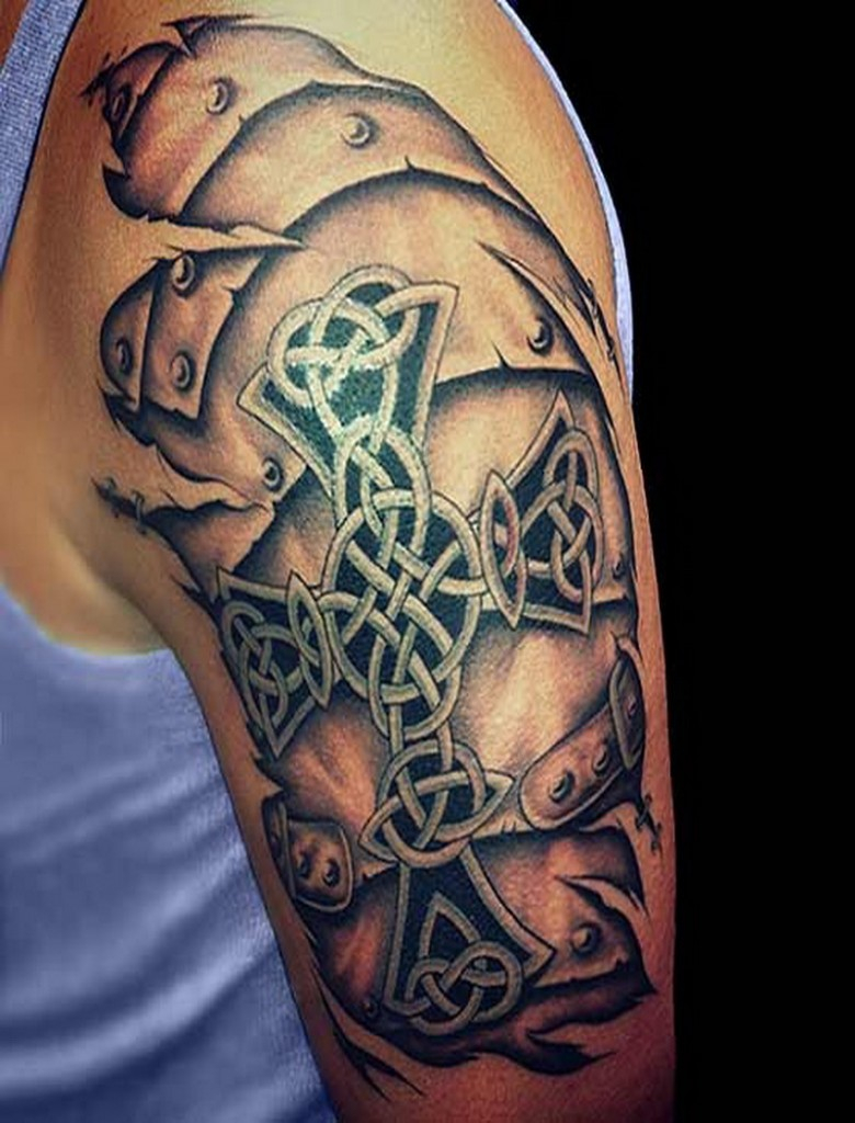 Celtic Cross Armor Half Sleeve Tattoo regarding measurements 780 X 1024